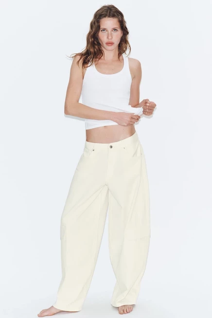 Женские джинсы Zara TRF карго, средняя посадка, экрю