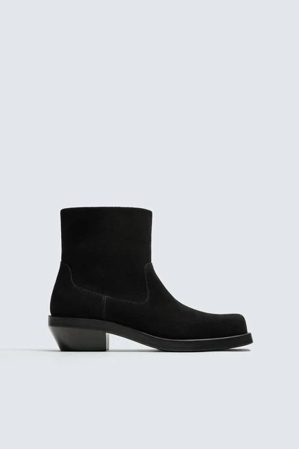 Мужские ковбойские кожаные ботинки ZARA, черные
