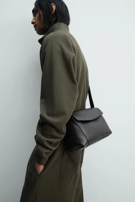 Мужская кожаная сумка через плечо ZARA M, черная