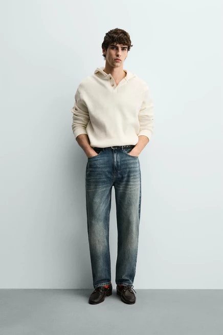 Мужское худи ZARA вафельной фактуры, светло-бежевое