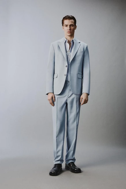 Мужской пиджак ZARA SLIM FIT SUIT BLAZER из вискозы, голубой