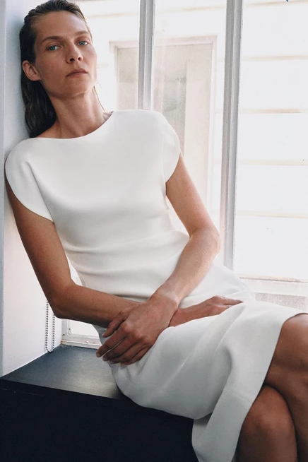 Женское платье миди ZARA, жемчужно-белое