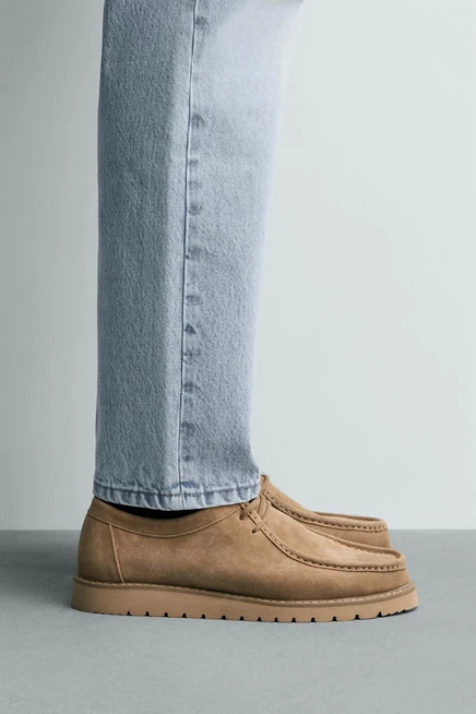Мужские кожаные туфли ZARA с рельефным швом, бежевые