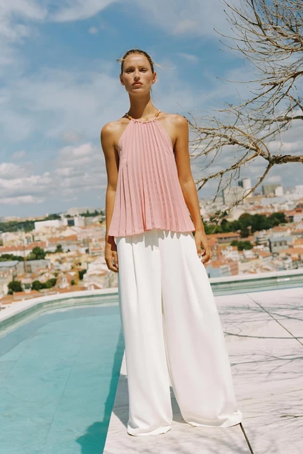 Женский топ Zara Pleated Beaded, бледно-розовый