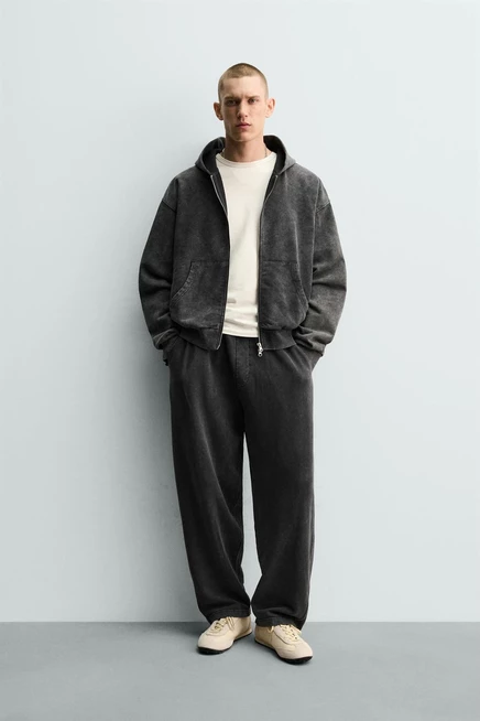 Мужские штаны zara balloon fit, хлопок, антрацитовые