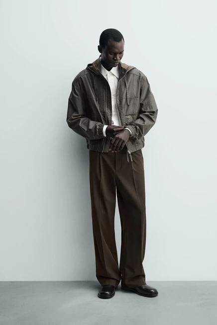 Мужские брюки Zara плиссированные широкого кроя, коричневые