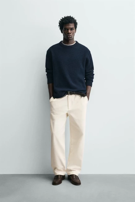 Мужские брюки Zara structured straight fit, экрю