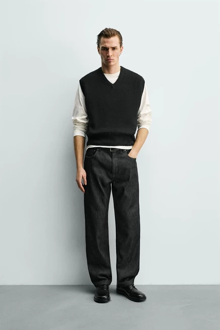 Мужские прямые утепленные джинсы ZARA, черные