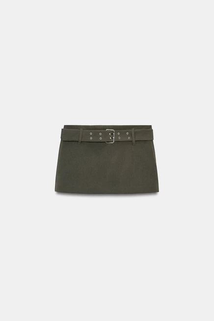 Женская юбка-шорты ZARA с поясом, хаки