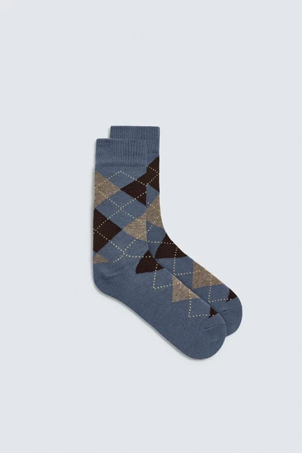 Мужские носки ZARA Argyle из шерсти, небесно-голубые