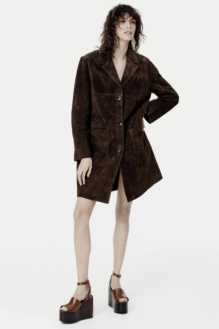 Женские босоножки ZARA на танкетке кожаные с ремешком, коричневые