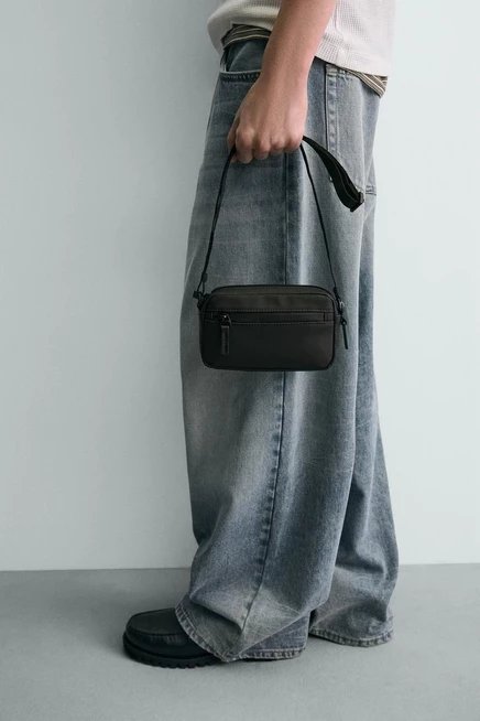 Мужская сумка через плечо Zara с резиновым покрытием, черная