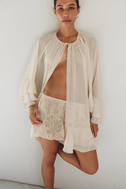 Женские шорты ZARA Lace Bloomer, кружевные, экрю