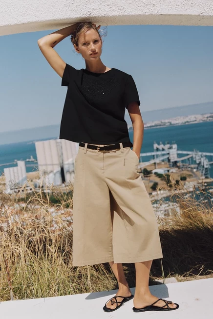 Женские бермуды ZARA с поясом, таупово-коричневые