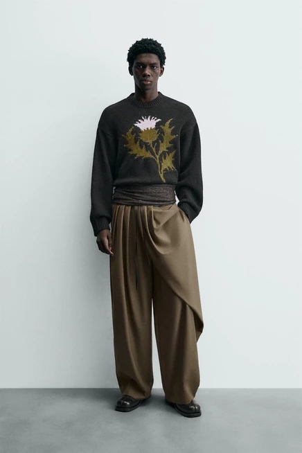 Мужские драпированные брюки Zara, карамельные