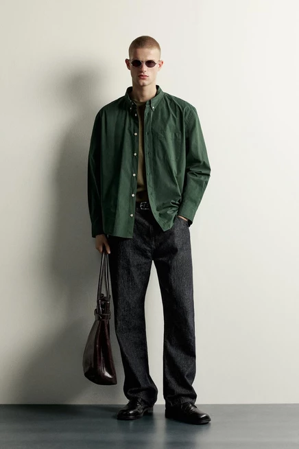 Мужская хлопковая рубашка ZARA в клетку, зеленая