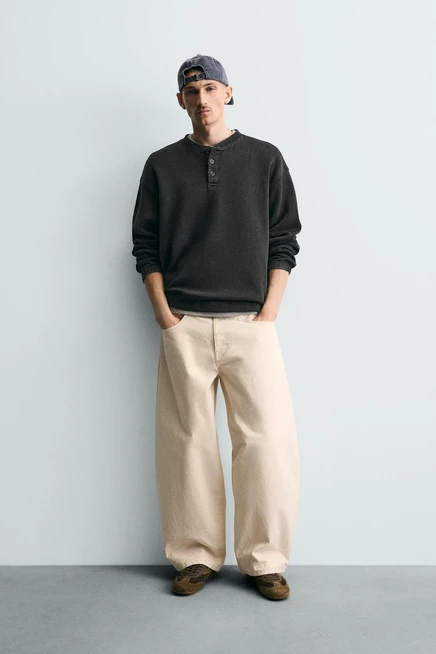 Мужская толстовка ZARA Structured Henley, антрацитовая