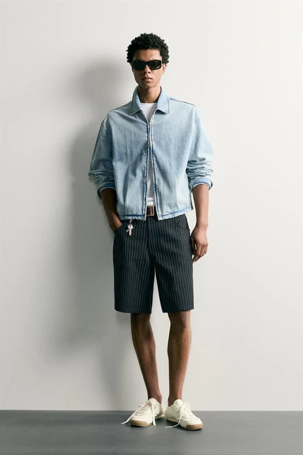 Мужские шорты ZARA Baggy Fit в полоску, темно-синие