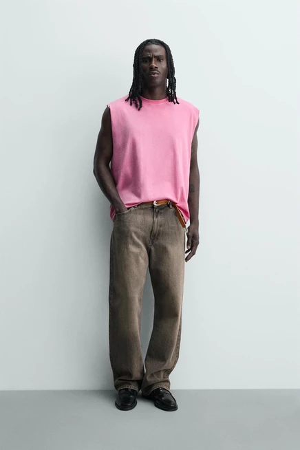 Мужская майка Zara Washed, неоново-розовая