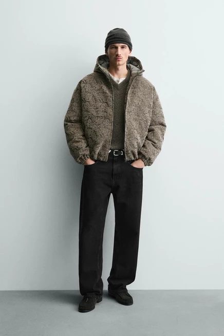 Мужская стеганая куртка zara жаккардовая, тауп