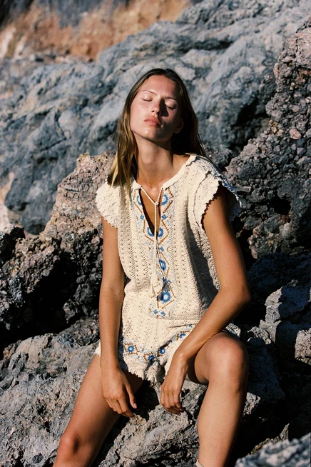 Женский вязаный крючком топ Zara с вышивкой, экрю