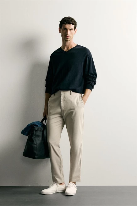 Мужские брюки Zara зауженные комфорт, каменные