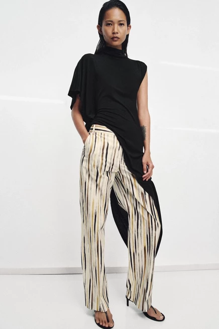 Брюки Zara ZW в полоску, коричневые и экрю