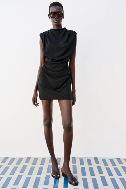 Женское мини-платье ZARA с драпировкой, черное