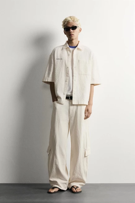 Мужская рубашка ZARA Boxy Fit с вышивкой, белая