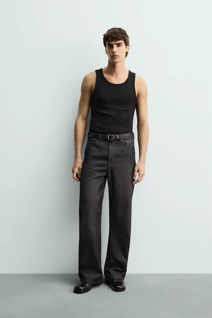Мужская майка Zara Basic Rib, черная