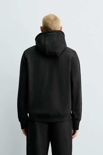 Мужское худи ZARA на молнии из плотного хлопка, черное