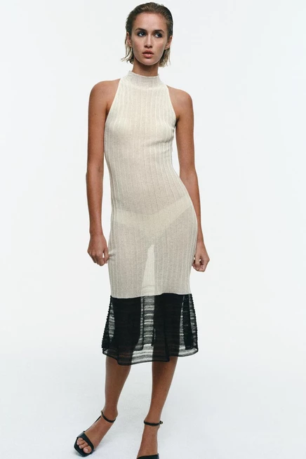 Женское трикотажное платье Zara, экрю