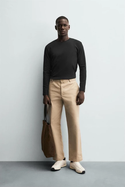Мужская облегающая футболка ZARA BASIC с длинным рукавом, черная