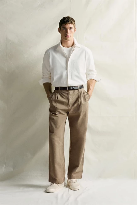 Мужская рубашка ZARA из поплина в полоску, белая