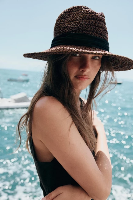 Женская шляпа Zara с контрастной лентой, коричневая