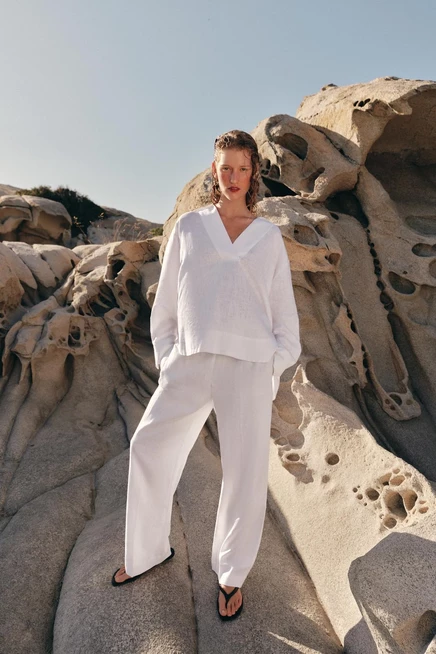 Женская блузка ZARA из льна и вискозы, белая