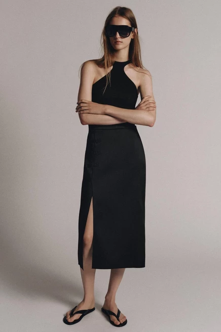 Женская атласная юбка ZARA ZW Collection, черная
