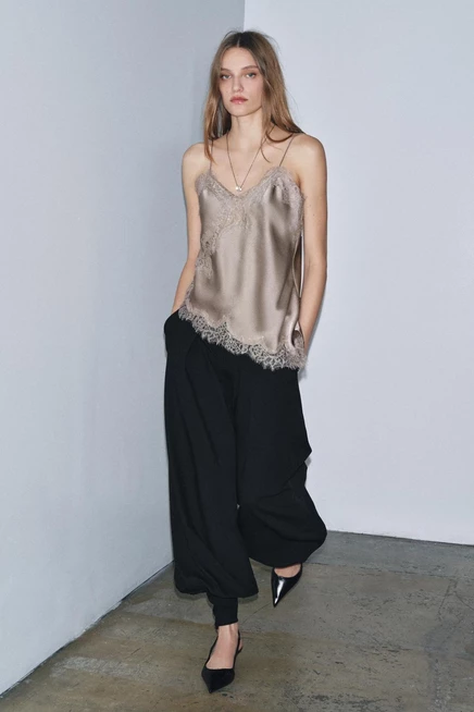 Женский топ Zara ZW Collection кружевной, норковый