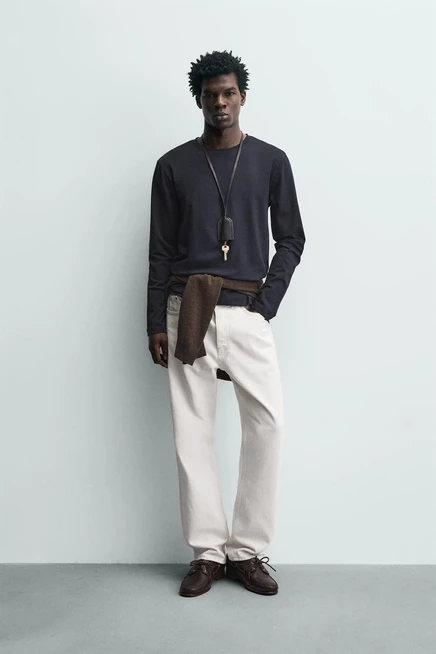 Мужская футболка ZARA Basic Slim Fit, темно-синяя
