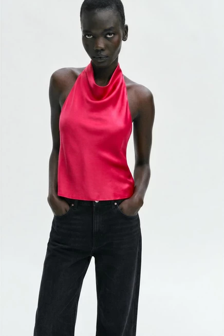 Женский топ ZARA атласный, цвета фуксии