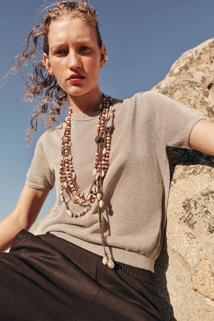 Женский пояс Zara с ракушками и бусинами, коричневый