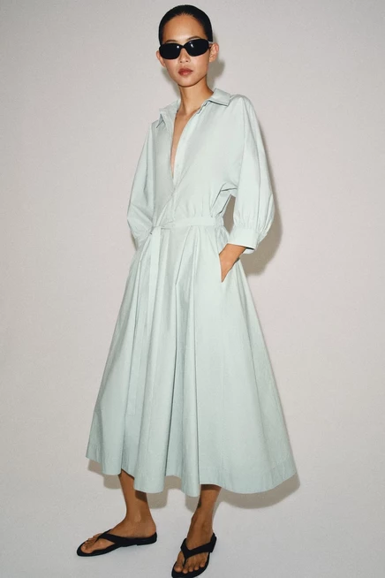 Женское платье-рубашка ZARA ZW Collection, голубое