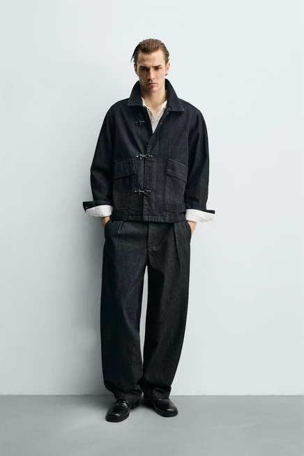 Мужская джинсовая куртка ZARA с застежками, индиго