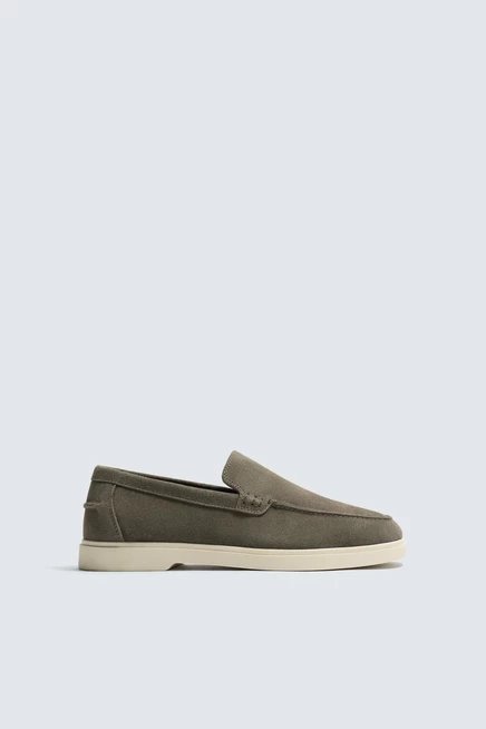 Мужские кожаные лоферы ZARA Casual, зелёные