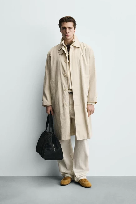 Мужской тренч ZARA Regular fit, бежевый