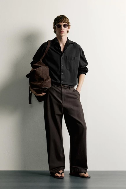 Мужские брюки Zara barrel fit, шоколадно-коричневые