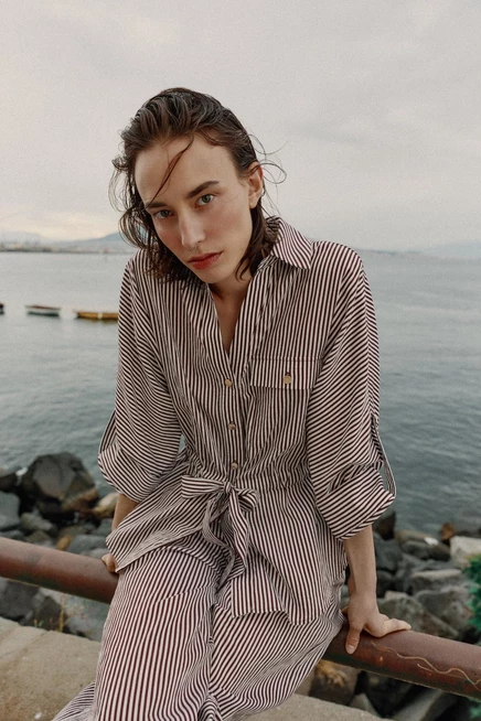 Женская рубашка ZARA Striped Safari, коричнево-белая