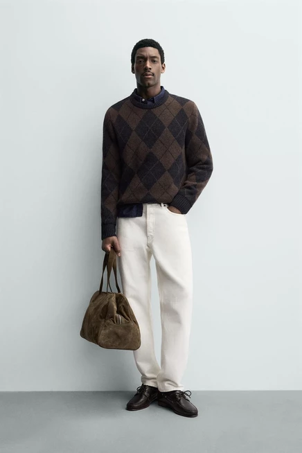 ЖАККАРДОВЫЙ ДЖЕМПЕР ИЗ ПОЛУШЕРСТЯНОЙ ТКАНИ С БРИЛЛИАНТАМИ ZARA dark brown
