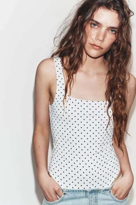 Женское боди ZARA с квадратным вырезом, черно-белое