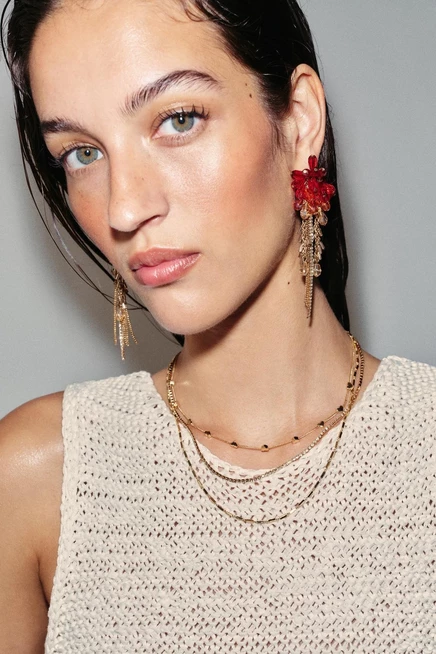 Женские серьги Zara с кристаллами и бахромой, красные